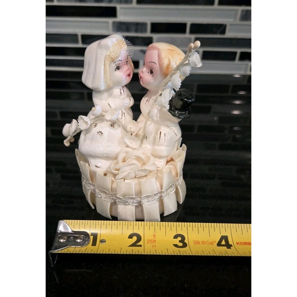 Vintage Mid Century Bride and Groom Wedding Cake Topper Antique Anniversary